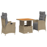 Set da Pranzo da Giardino 3 pz con Cuscini Beige in Polyrattan