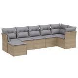 Set Divano da Giardino 7 pz con Cuscini Beige Misto Polyrattan