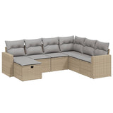 Set Divano da Giardino 7 pz con Cuscini Beige Misto Polyrattan