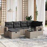 Set Divani da Giardino 7 pz con Cuscini Grigio in Polyrattan