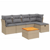 Set Divano da Giardino 6 pz con Cuscini Beige Misto Polyrattan