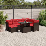 Set Divani da Giardino 8 pz con Cuscini Marrone in Polyrattan