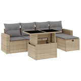 Set Divano da Giardino 6 pz con Cuscini Beige in Polyrattan
