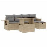 Set Divano da Giardino 6 pz con Cuscini Beige in Polyrattan