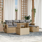 Set Divano da Giardino 6 pz con Cuscini Beige in Polyrattan