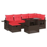 Set Divani da Giardino 7 pz con Cuscini Marrone in Polyrattan