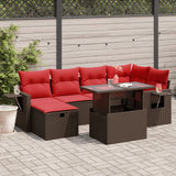 Set Divani da Giardino 7 pz con Cuscini Marrone in Polyrattan