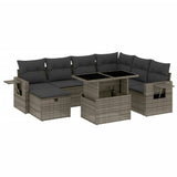 Set Divano da Giardino 8 pz con Cuscini Grigio in Polyrattan