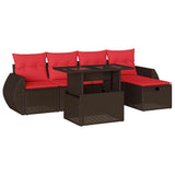 Set Divani da Giardino 6 pz con Cuscini Marrone in Polyrattan
