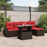 Set Divani da Giardino 6 pz con Cuscini Marrone in Polyrattan