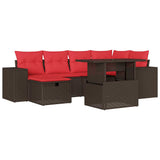 Set Divani da Giardino 7 pz con Cuscini Marrone in Polyrattan