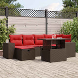 Set Divani da Giardino 7 pz con Cuscini Marrone in Polyrattan