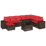 Set Divani da Giardino 9 pz con Cuscini Marrone in Polyrattan