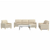 Set Divani 4 pz con Poggiapiedi e Cuscini Crema Tessuto