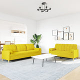 Set di Divani 2 pz con Cuscini Giallo Chiaro in Tessuto