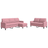 Set di Divani 3 pz con Cuscini rosa in Velluto
