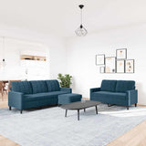 Set di Divani 3 pz con Cuscini Blu in Velluto