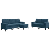 Set di Divani 3 pz con Cuscini e Rinforzi Blu in Velluto