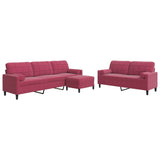 Set di Divani 3 pz con Cuscini e Rinforzi Rosso Vino in Velluto