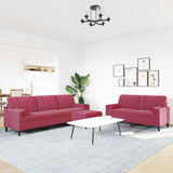 Set di Divani 3 pz con Cuscini e Rinforzi Rosso Vino in Velluto