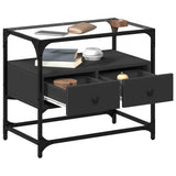 Mobile TV con Piano in Vetro Nero 60x35x51 cm Legno truciolato