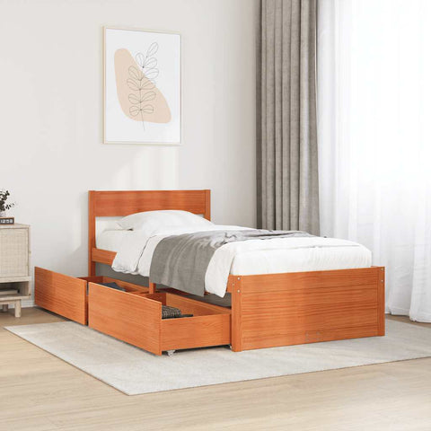 Letto senza Materasso Marrone Cera 100x200 cm in Legno di Pino