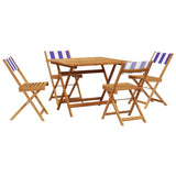 Set Pranzo Giardino 5pz Blu e Bianco Tessuto e Legno Massello