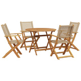 Set Pranzo da Giardino 5 pz Beige Polyrattan e Legno Massello