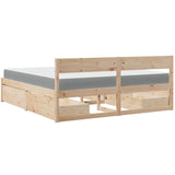 Letto con Cassetti e Materasso 180x200 cm Legno Massello Pino