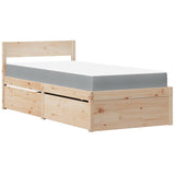 Letto con Cassetti e Materasso 100x200 cm Legno Massello Pino