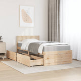 Letto con Cassetti e Materasso 100x200 cm Legno Massello Pino
