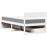 Letto Cassetti e Materasso Bianco 100x200cm Legno Massello Pino