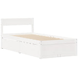 Letto Cassetti e Materasso Bianco 100x200cm Legno Massello Pino