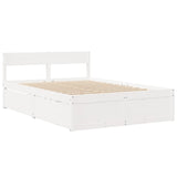 Letto Cassetti e Materasso Bianco 140x190cm Legno Massello Pino
