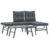 Set Panche Giardino Cuscini 3pz Nere Acciaio Verniciato Polvere
