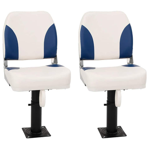 Set Sedile per Barca Pieghevole 4 pz Blu e Bianco 41x36x48 cm
