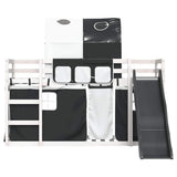 Letto a Castello con Scivolo e Tende Bianco e Nero 90x200 cm