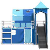 Letto a Castello con Scivolo e Tende Blu 90x200 cm