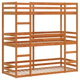 Letto Castello Triplo Marrone Cera 90x200cm Legno Massello Pino