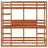 Letto Castello Triplo Marrone Cera 90x200cm Legno Massello Pino
