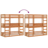 Letto Castello Triplo Marrone Cera 90x200cm Legno Massello Pino