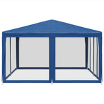 Tenda per Feste con 8 Pareti Laterali in Rete Blu 4x4 m HDPE