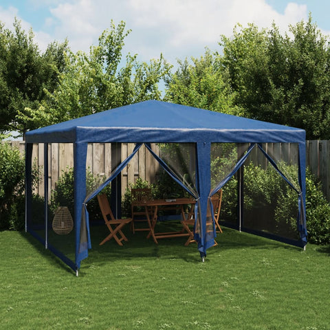 Tenda per Feste con 8 Pareti Laterali in Rete Blu 4x4 m HDPE