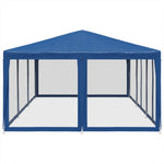 Tenda per Feste con 10 Pareti Laterali in Rete Blu 6x4 m HDPE