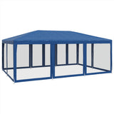 Tenda per Feste con 10 Pareti Laterali in Rete Blu 6x4 m HDPE