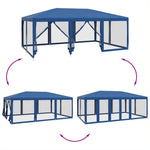 Tenda per Feste con 10 Pareti Laterali in Rete Blu 6x4 m HDPE