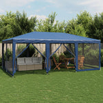 Tenda per Feste con 10 Pareti Laterali in Rete Blu 6x4 m HDPE