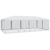 Tenda per Feste con 12 Pareti Laterali in Rete Bianco 8x4m HDPE