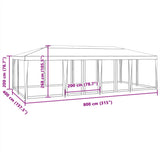 Tenda per Feste con 12 Pareti Laterali in Rete Bianco 8x4m HDPE