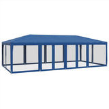 Tenda per Feste con 12 Pareti Laterali in Rete Blu 8x4 m HDPE